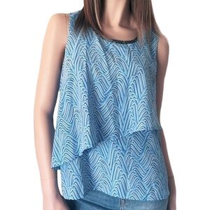 JUICY Couture Blue Waves Tiered Blouse Top Studded Rhinestone Neckline